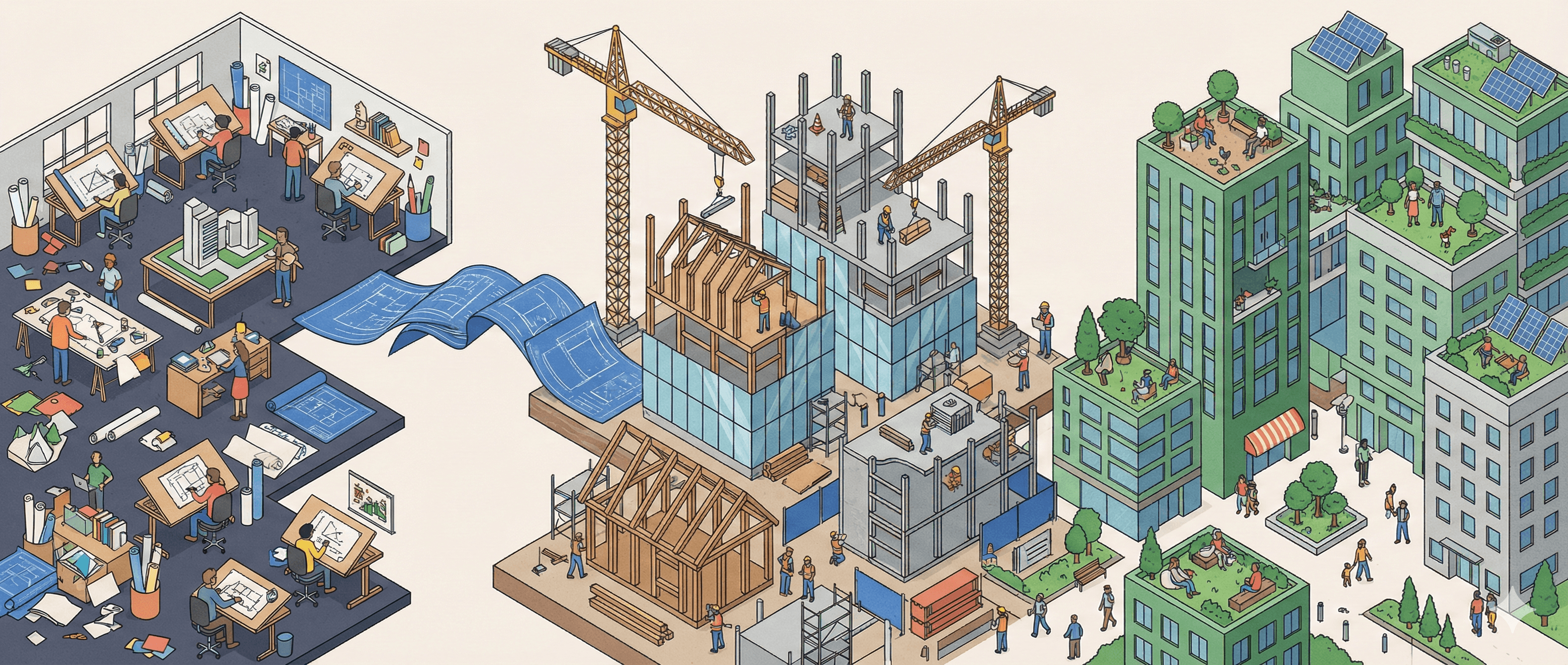 Ein KI-generiertes Bild, welches den Studiengang Architektur illustriert