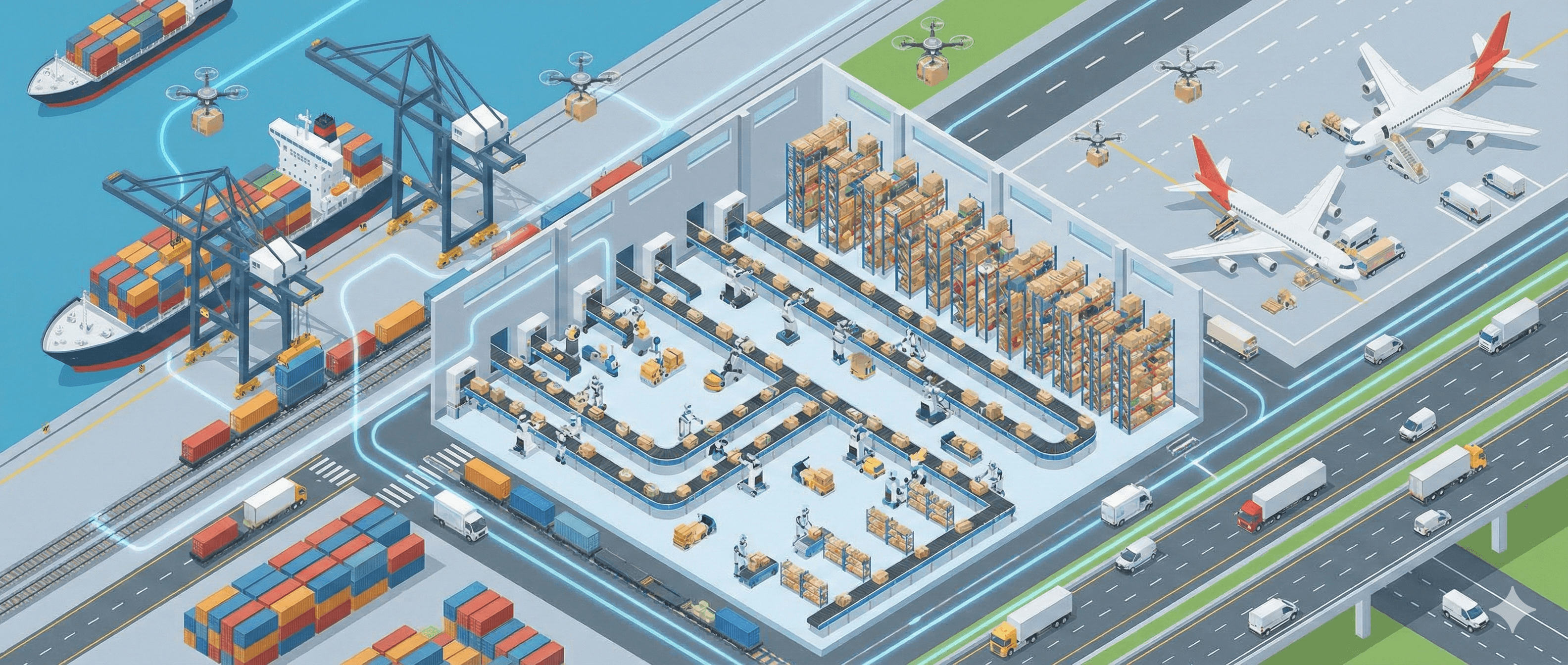 Ein KI-generiertes Bild, welches den Studiengang Betriebswirtschaftliche Logistik illustriert