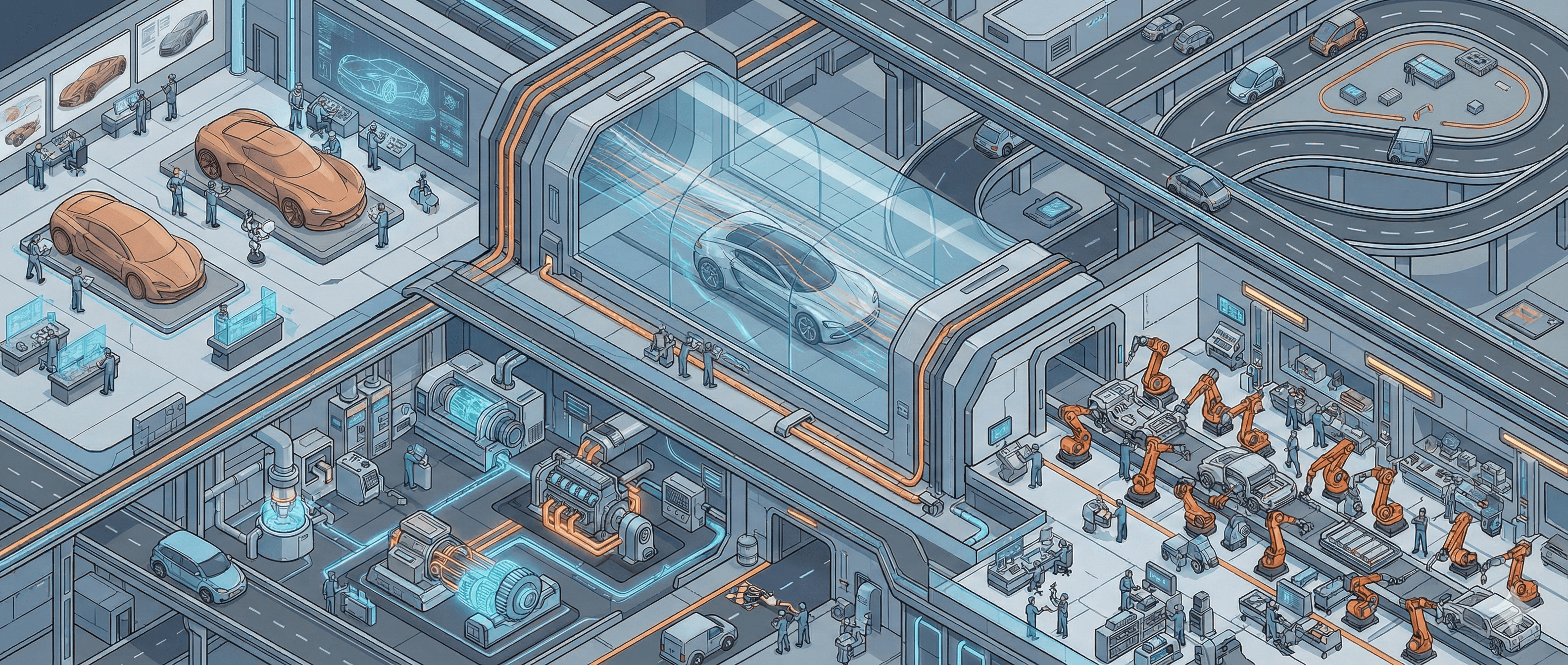 Ein KI-generiertes Bild, welches den Studiengang Fahrzeugentwicklung illustriert