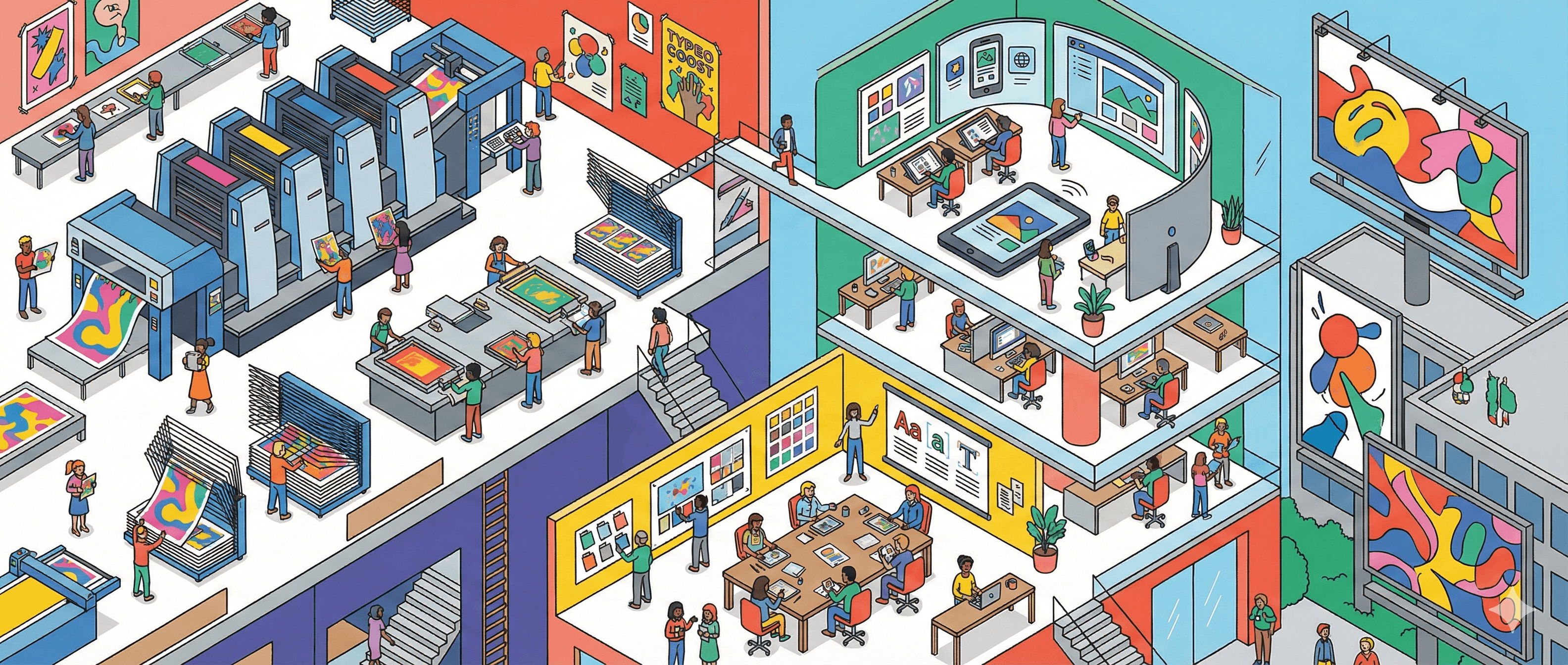 Ein KI-generiertes Bild, welches den Studiengang Kommunikationsdesign illustriert