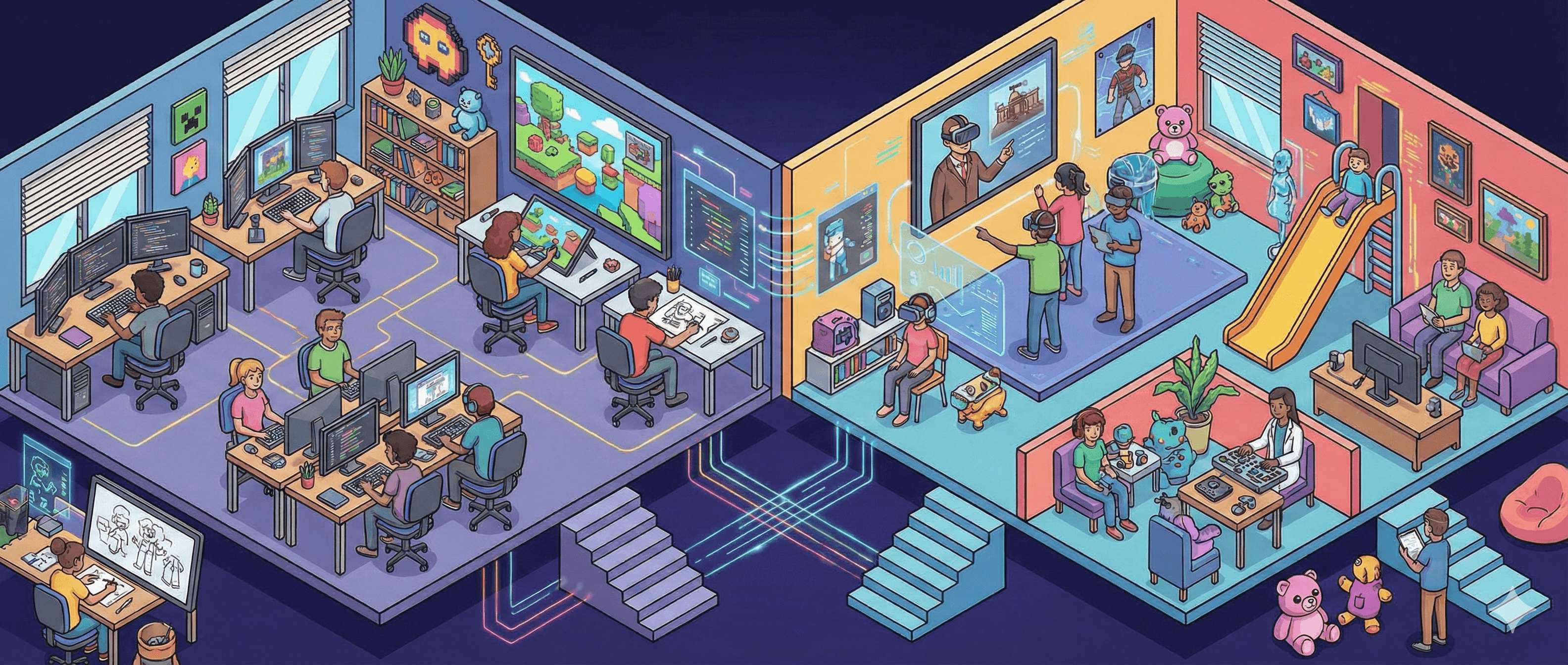 Ein KI-generiertes Bild, welches den Studiengang Serious Games & Digital Knowledge illustriert